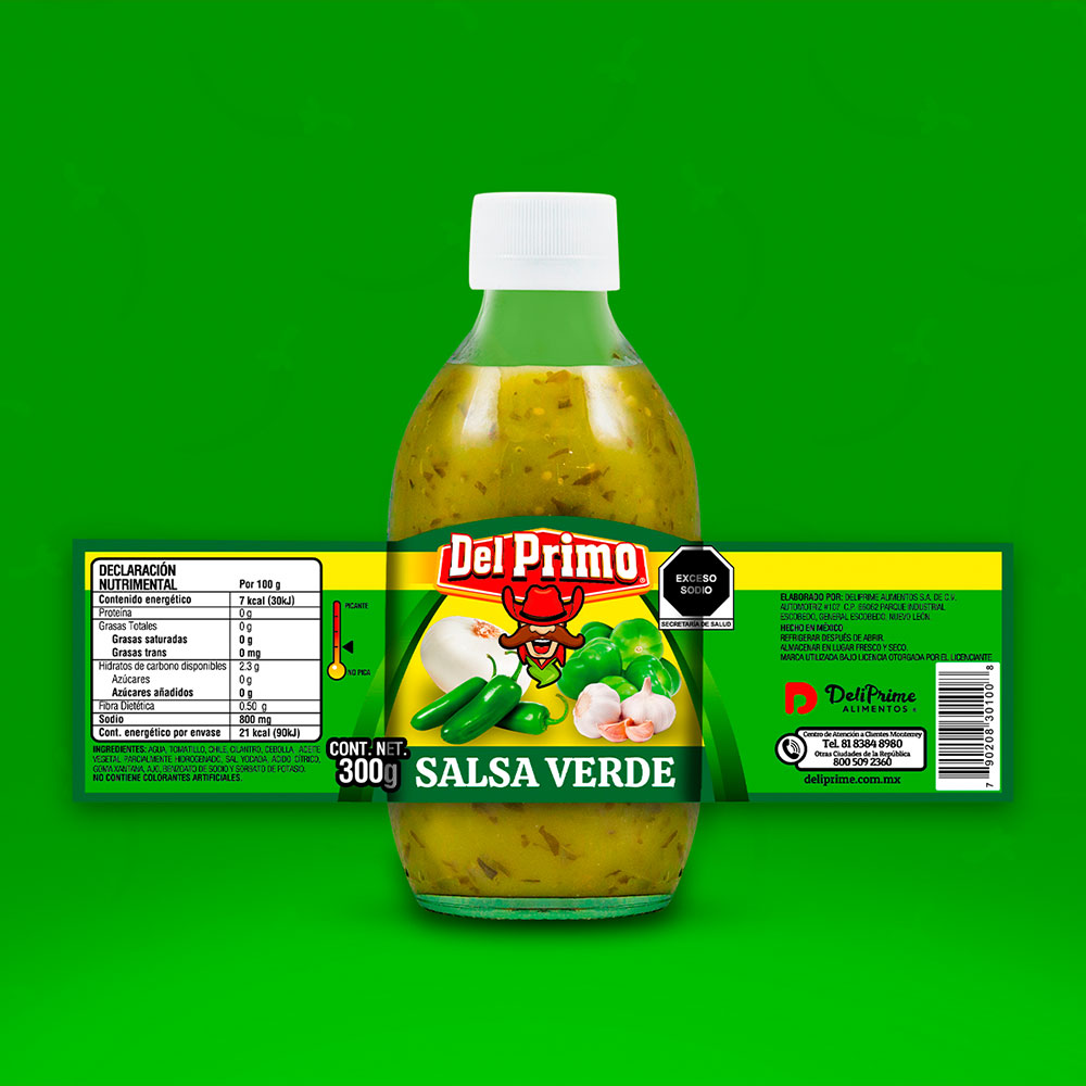 etiqueta de salsa verde Del Primo